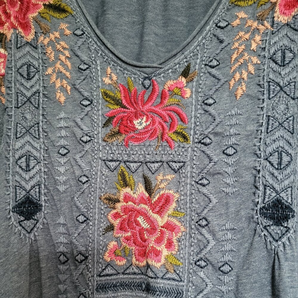 Johnny Was Davis Drape Tunic Floral Embroidered A Line Flair Tunic Dress